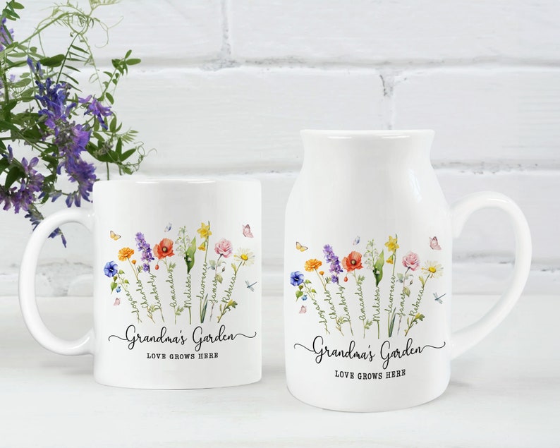 Custom Grandma's Garden Flower Vase, Custom Grandkid Name Flower Vase, Mother's Day Gift, Grandma Gift, Grandma Flower Vase, Wildflower Gift image 9