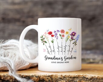 Custom Grandmas Garden Vase, Mothers Day Gift For Grandma, Mom Flower Vase, Grandma Vase, Birth Month Flower Gift, Grandkids Names Gift