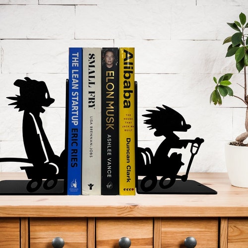 Serre-livres Calvin and Hobbes, serre-livres en métal, serre-livres décoratifs, serre-livres pour chambre d'enfant, serre-livres exploration Calvin and Hobbes, serre-livres pour étagère