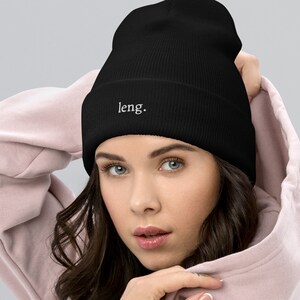 Leng Embroidered Logo Knit Cuffed Beanie Hat
