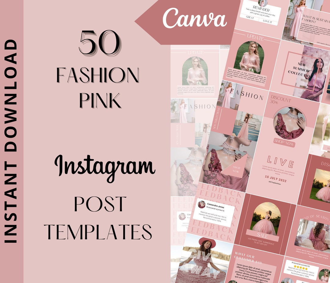 50 Pink Instagram Templates Editable in Canva Social Media - Etsy