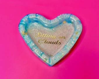 Heart Shaped Ashtray| Girly Ashtray | Beach Vibes | Waves | 420| Baby Blue | Glitter| Marble Ashtray | Sitting on Clouds