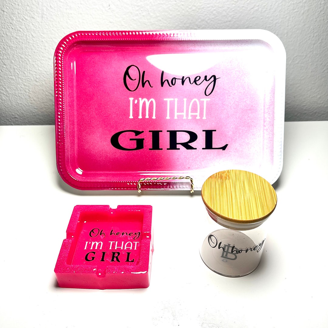 Pink Set That Girl Rolling Tray Glitter 3 Piece Rolling Tray Set Pretty