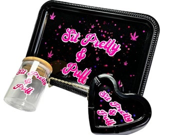 Rolling Tray Set| Sit Pretty | Glitter | 3 Piece Rolling Tray Set| Pretty Gifts For Her | Sit Pretty & Puff  Set| Puff Puff Pass