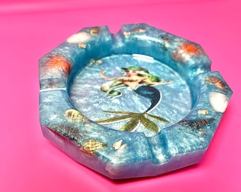 Ariel Ashtray | Under the Sea | Beach Vibes| Waves| Disney Ashtray | 420| Baby Blue | Glitter| Marble Ashtray| Women Ashtray