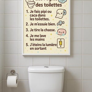 Póster de reglas para ir al baño para niños: aprendizaje de independencia, rutina para ir al baño, póster educativo sobre orinar y defecar, higiene para niños de 3 a 5 años.