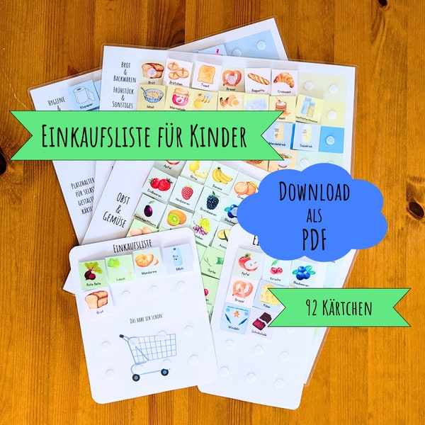 Einkaufsliste für Kinder, zum Ausdrucken, Download als PDF, für Kindergartenkind und Schulkind, Montessori