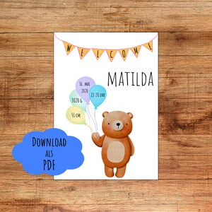 Cartel de nacimiento personalizado, descargar, para imprimir, regalo de nacimiento, tabla de nacimiento, cartel para habitación infantil animales del bosque