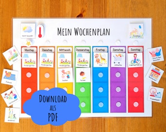 Weekly schedule for children, download, printable, for kindergarten children