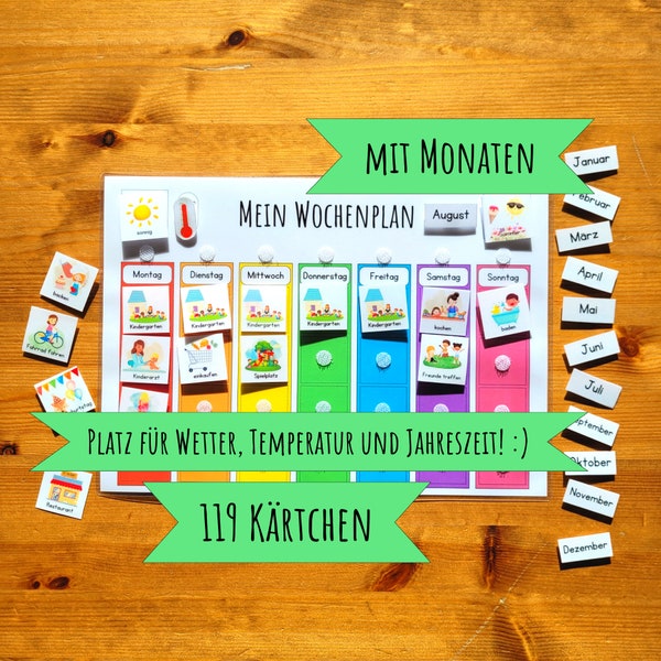 Wochenplan für Kinder MIT MONAT, für Kindergartenkind, Montessori, Bastel-Set