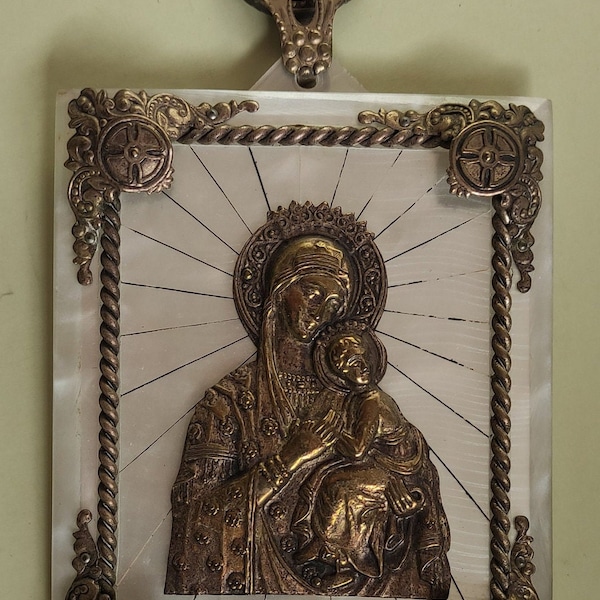 Vintage Orthodox  Christian Icon, Talisman, Virgin Mary Holding Jesus