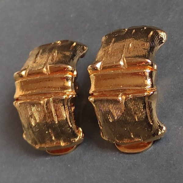 1980s Vintage, Orena Paris, Gold Tone Metal Earrings Clips Signed