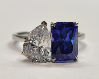 Toi Et Moi Ring: Pear & Radiant Cut Simulated Stones, 18K Gold For Her