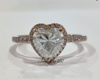 Heart Shaped Moissanite Engagement Ring, Vintage Style Halo, 14K Rose Gold Promise Ring
