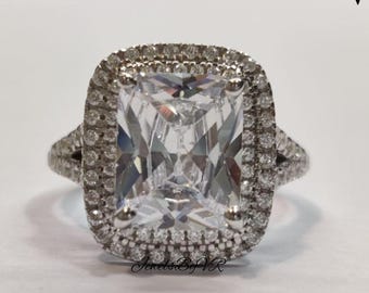 3.5 CT Radiant Cut Moissanite Engagement Ring, Split-Shank 14K White Gold Bridal Ring