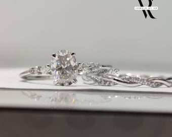 1.33 CT Oval Moissanite Engagement Ring Bridal Set 14K Rose Gold Twisted Band