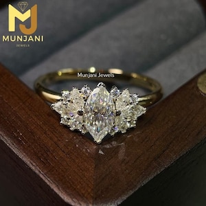 Art Deco Marquise Cut Lab Grown CVD Diamond Engagement Ring 18K Gold Ring Vintage Unique Cluster Setting Ring Vintage Ring Wedding Ring
