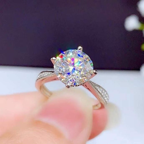 40% Off - 4.11 CT Round Moissanite Solitaire Engagement Ring | Wedding Ring shops | Promise Ring | Bridal Rings | Round Moissanite Diamond Vintage