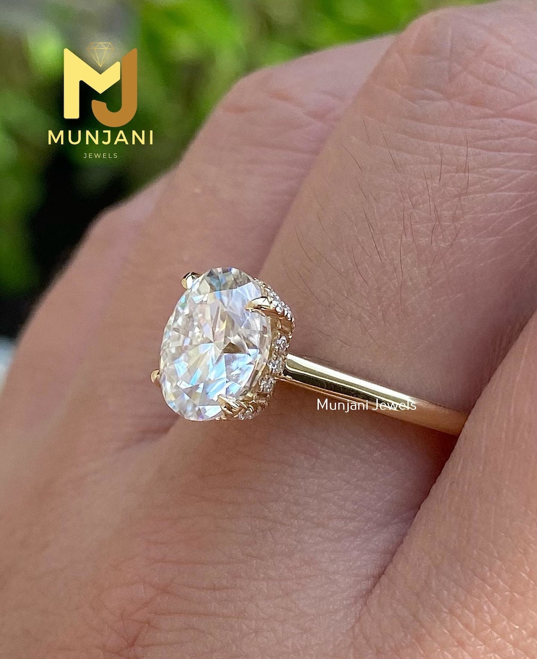 2.0 CT Oval Cut Moissanite Diamond Engagement Ring Hidden Halo Ring 14K