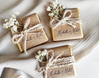 Guest gifts chocolate gold wedding registry office birthday baby shower engagement birth boho gypsophila chocolate box