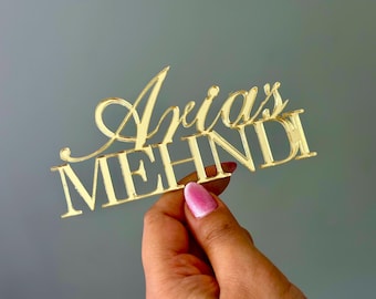 Personalized Mehndi Cake charm: Custom Name, Wedding Party Decoration