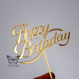 Happy Birthday Cake Topper, Acryl Tortendeko, Gold Topper, Schwarzer Topper, Geburtstag Kuchendekoration, Party Kuchen Topper, wiederverwendbare Tortendekoration