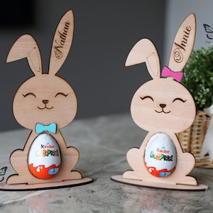 Personalised Easter Egg, Kinder egg Holder Decoration Bunny Treat Kinder Hunt Gifts Kid Boy Girl, Easter egg holder ,Easter Egg Bunny Stand