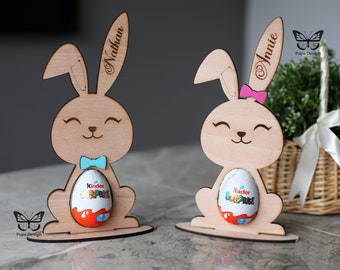 Porta huevos de conejo de Pascua personalizado: Decoración de huevos Kinder hecha a mano