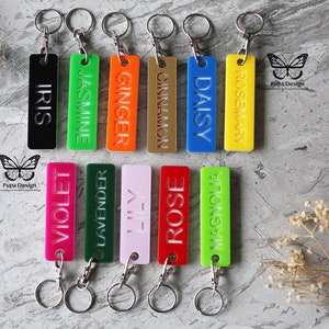 Two Colour Acrylic Personalised Name Keyring, Bag Tag, School Bag Tag, Personalised Name Tag, Adult keyring,Room keyring