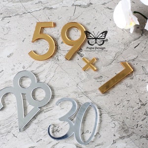 Mirror Acrylic Number Cake Topper: 8cm Birthday Cupcake Charm