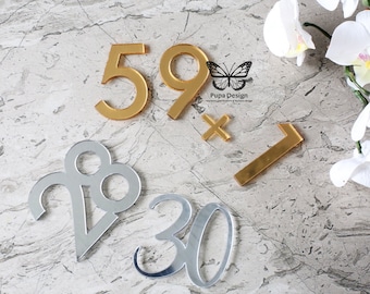 Mirror Acrylic Number Cake Topper: 8cm Birthday Cupcake Charm