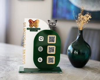 Personalized QR Code Business Sign: Acrylic Social Media Display with Logo