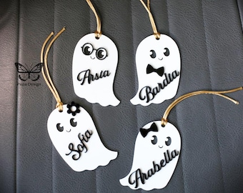 Personalized Halloween Basket Tag: Acrylic Ghost Name Tag