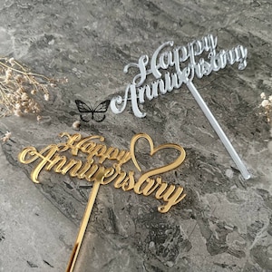 Happy Jubiläum Tortendeko, Acryl Jubiläum Topper, Hochzeitsjubiläum Kuchen Dekoration, Gold Cake Topper, Party Kuchen Dekoration