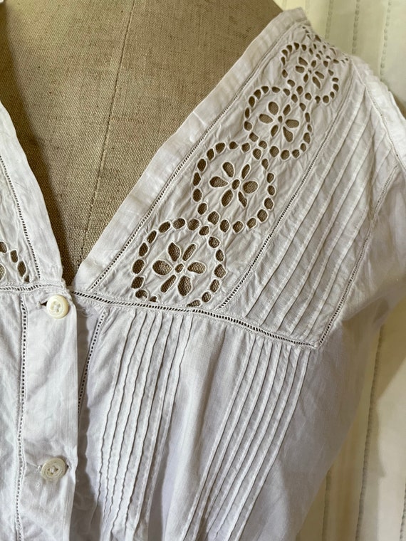 Antique Edwardian Victorian Cotton White Eyelet e… - image 5