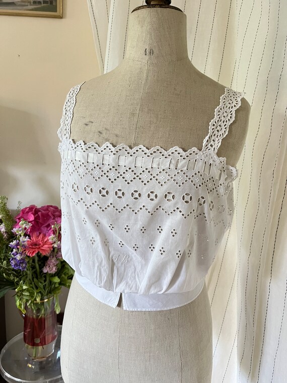 Antique Edwardian Victorian Cotton White Eyelet e… - image 3