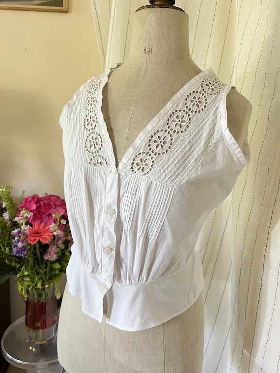Antique Edwardian Victorian Cotton White Eyelet e… - image 3
