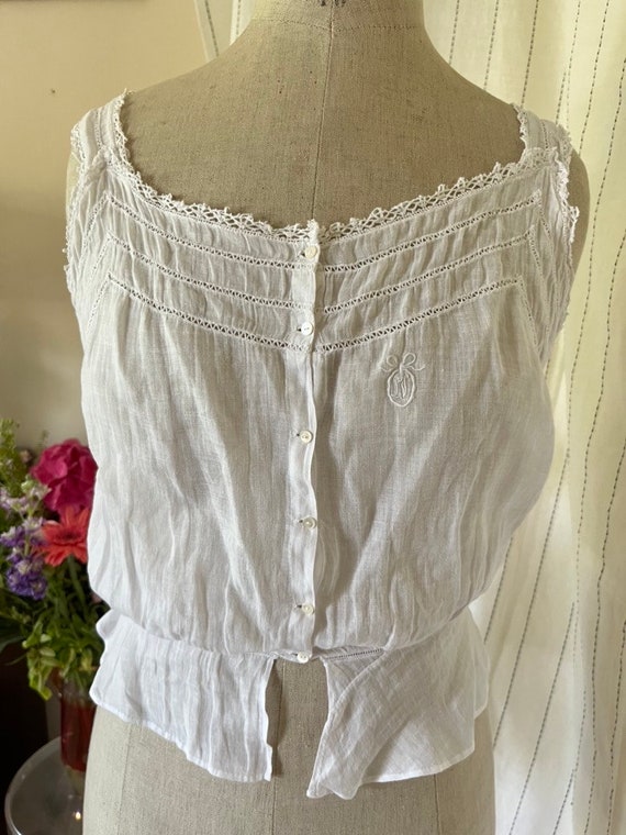 Antique Edwardian Victorian Cotton White Corset c… - image 4