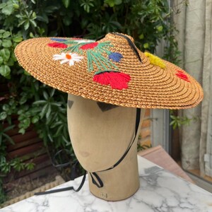 Rare Vintage 1940s French Riviera Straw Hat Floral  display picture 3