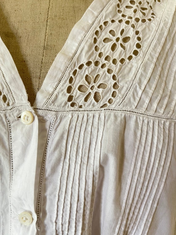 Antique Edwardian Victorian Cotton White Eyelet e… - image 6