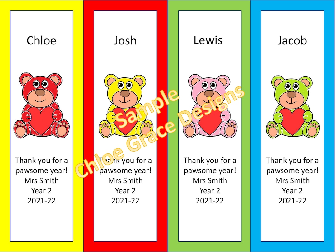 Personalised Printable End of Year Teddy Bear Bookmarks - Etsy