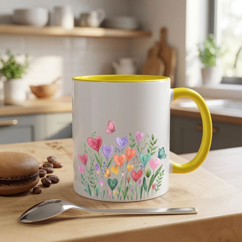 Mug en céramique aquarelle en forme de cœur et de jardin, avec anse ...