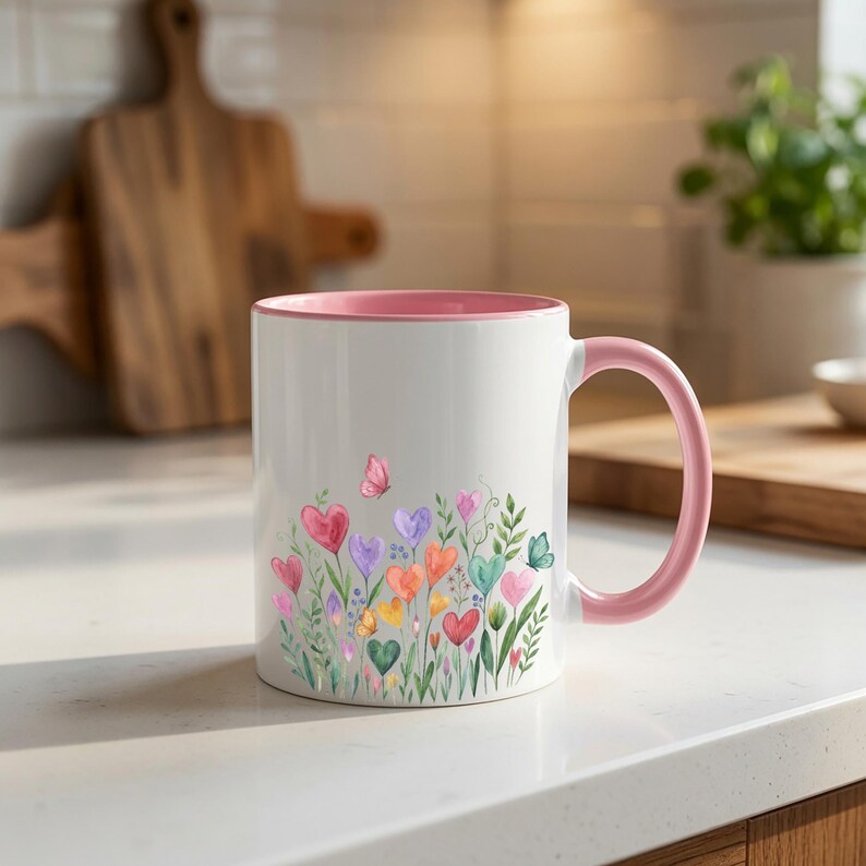 Mug en céramique aquarelle en forme de cœur et de jardin, avec anse ...