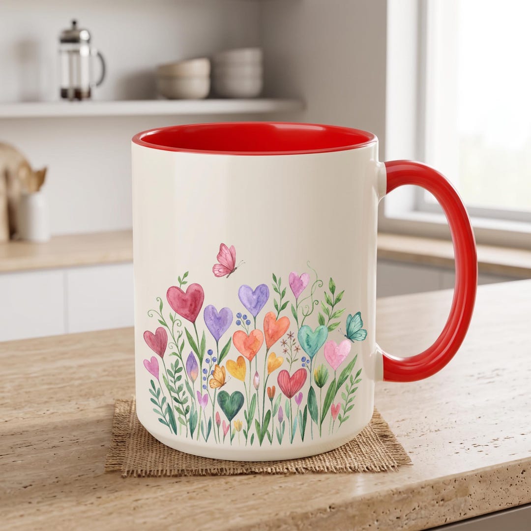 Mug en céramique aquarelle en forme de cœur et de jardin, avec anse ...