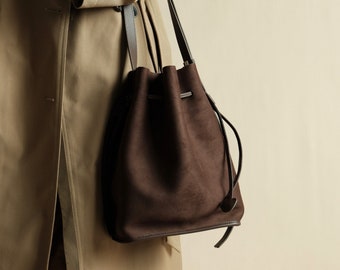 Maillard style genuine leather and suede shoulder bag