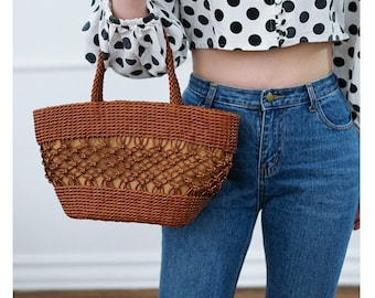 SITING Hand-woven hollow flower leather handbag and shoulder bag