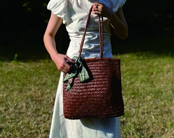 SITING Hand-woven top layer cowhide tote bag, shoulder bag, handbag, messenger bag