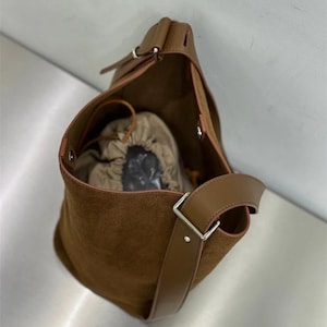 Genuine leather and suede bucket bag image 8