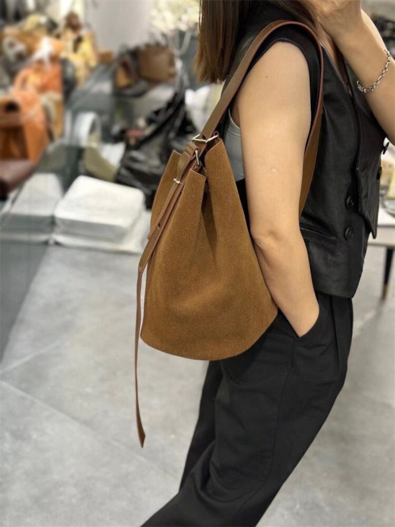 Genuine leather and suede bucket bag image 1