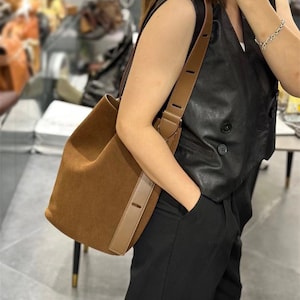 Genuine leather and suede bucket bag image 2